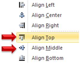 Align Top and Align Middle Options