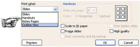 Printing options in PowerPoint Menu