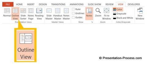 Outline View Menu in PowerPoint