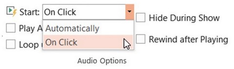 Play back audio options Play back audio options