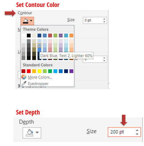Set Contour and Depth to 3D Shape