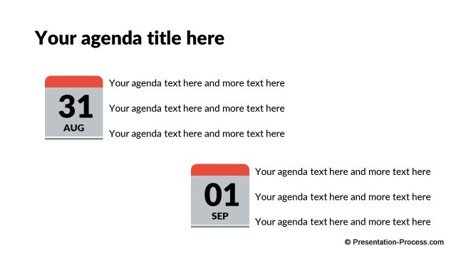 Agenda for calendar dates
