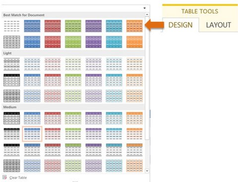 Table Styles Menu in PowerPoint